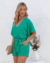 Spring Scene Pocketed Tie Romper - Jade Oshnow