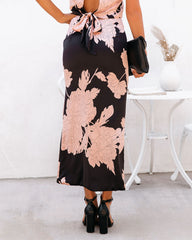 Sprout Satin Floral Midi Skirt Oshnow