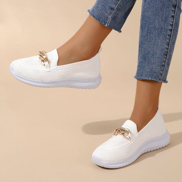 Square Toe Golden Chain Mesh Casual Shoes Oshnow