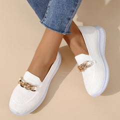 Square Toe Golden Chain Mesh Casual Shoes Oshnow