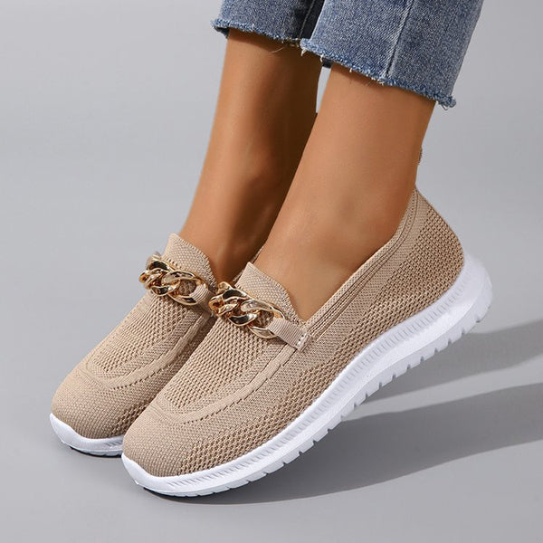 Square Toe Golden Chain Mesh Casual Shoes Oshnow