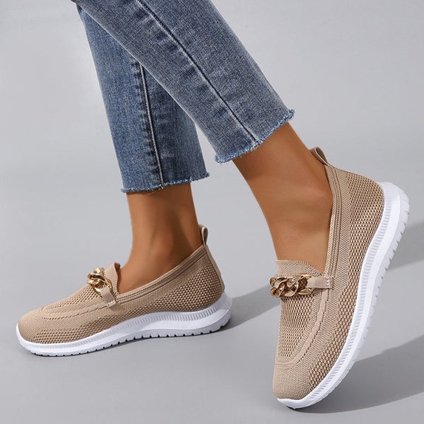 Square Toe Golden Chain Mesh Casual Shoes Oshnow