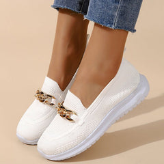 Square Toe Golden Chain Mesh Casual Shoes Oshnow