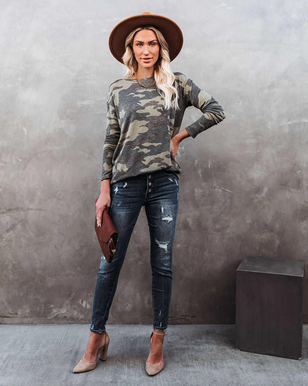 Stand For Something Camo Knit Top Oshnow