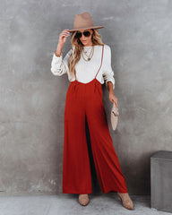 Stand Out Wide Leg Adjustable Overalls - Rust Oshnow