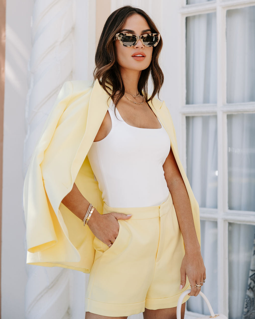 Standards Pocketed Tailored Shorts - Lemon Oshnow