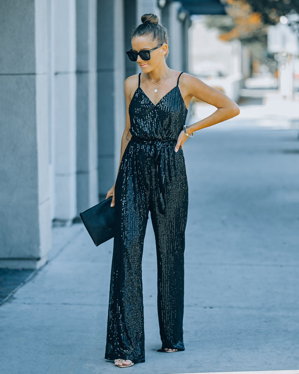 Starry Night Sequin Jumpsuit - Black Oshnow