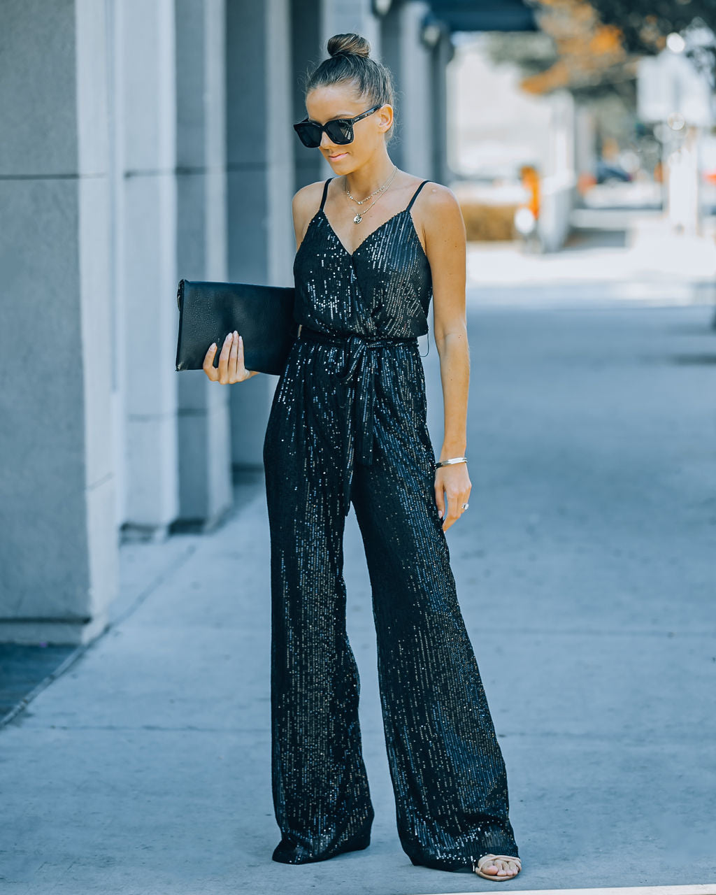 Starry Night Sequin Jumpsuit - Black Oshnow