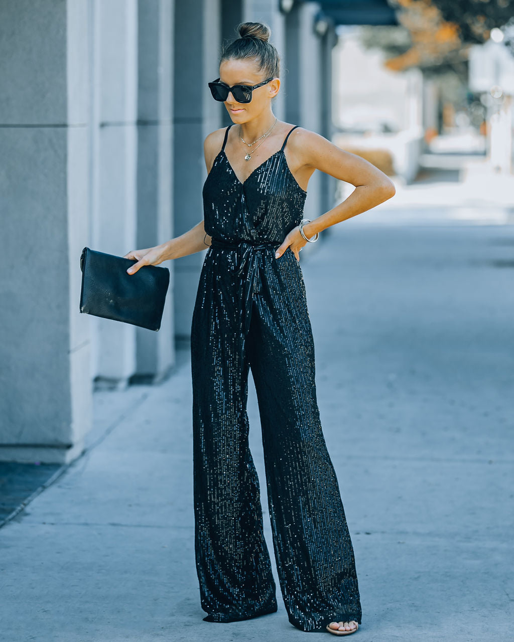 Starry Night Sequin Jumpsuit - Black Oshnow