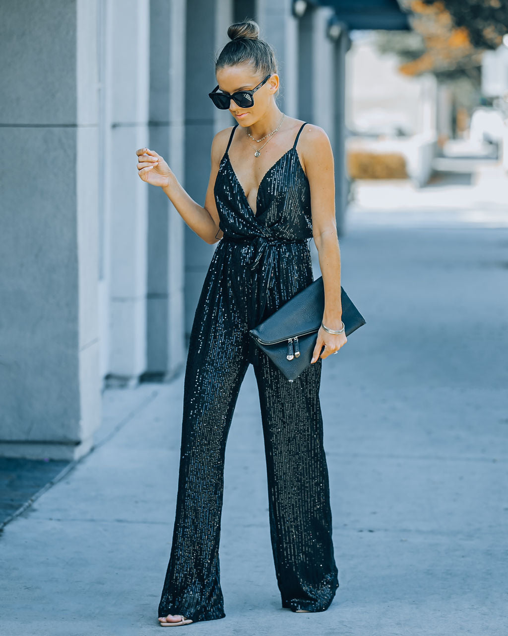 Starry Night Sequin Jumpsuit - Black Oshnow