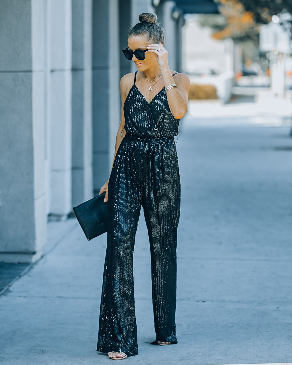 Starry Night Sequin Jumpsuit - Black Oshnow