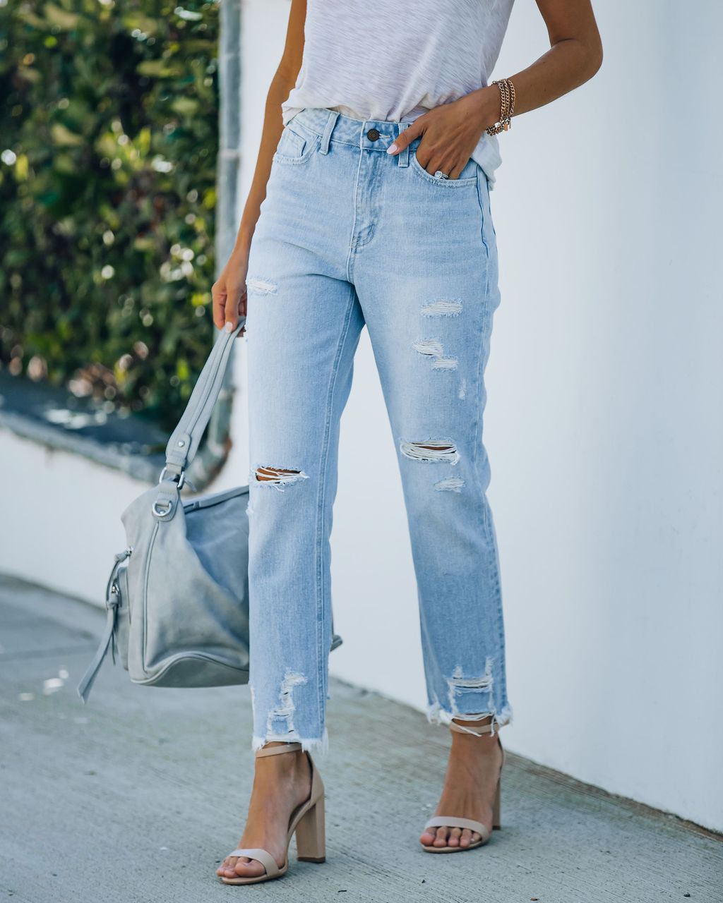 Statement High Rise Distressed Denim Oshnow