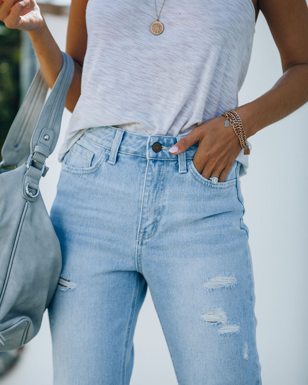 Statement High Rise Distressed Denim Oshnow