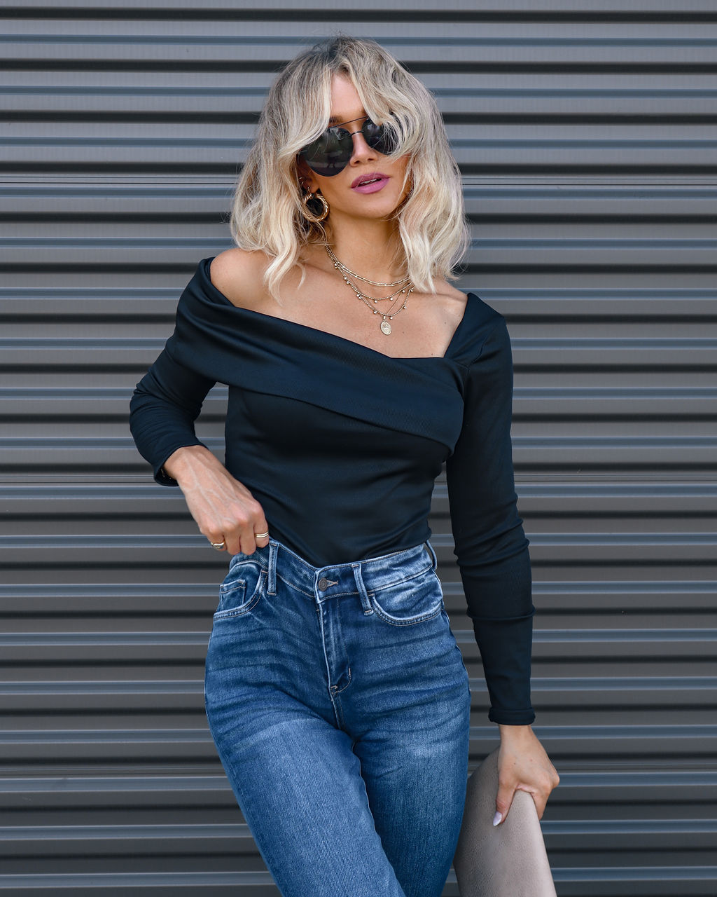 Stop And Stare Asymmetrical Off Shoulder Bodysuit - Black Oshnow