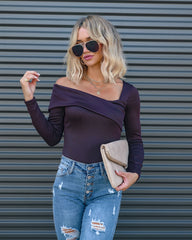 Stop And Stare Asymmetrical Off Shoulder Bodysuit - Chocolate Oshnow