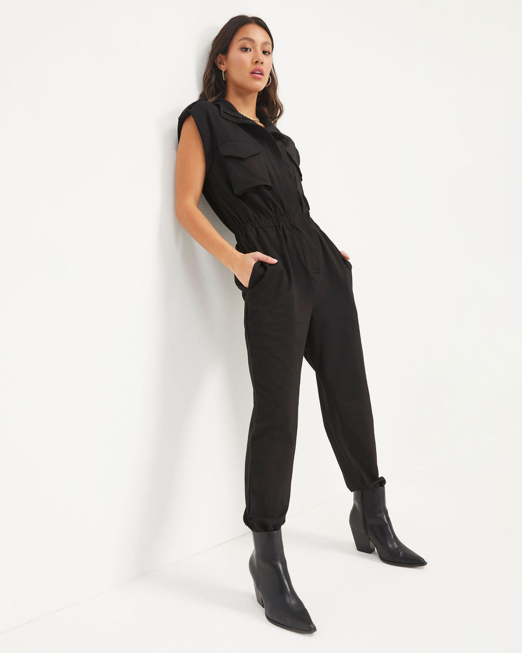 Stronger Than Ever Pocketed Jumpsuit - Black Oshnow