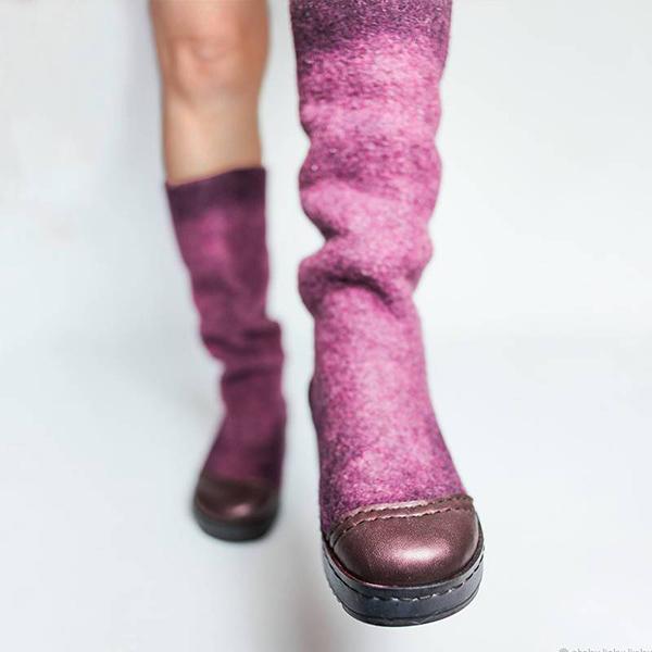 Stylish Mixed Colors Slip On Platform High Boots Oshnow