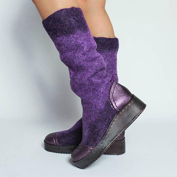 Stylish Mixed Colors Slip On Platform High Boots Oshnow