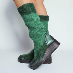 Stylish Mixed Colors Slip On Platform High Boots Oshnow
