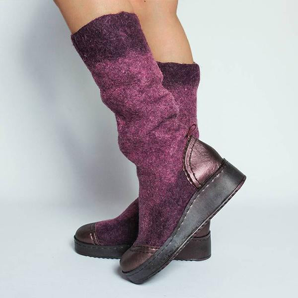 Stylish Mixed Colors Slip On Platform High Boots Oshnow
