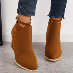 Suede Chunky Heel Ankle Boots Back Zipper Dress Booties Oshnow