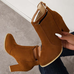 Suede Chunky Heel Ankle Boots Back Zipper Dress Booties Oshnow