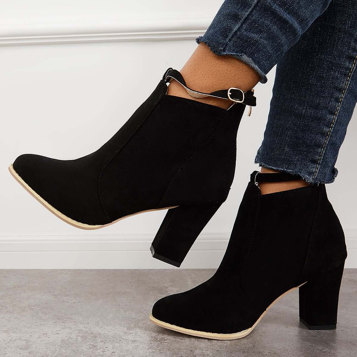 Suede Chunky Heel Ankle Boots Back Zipper Dress Booties Oshnow