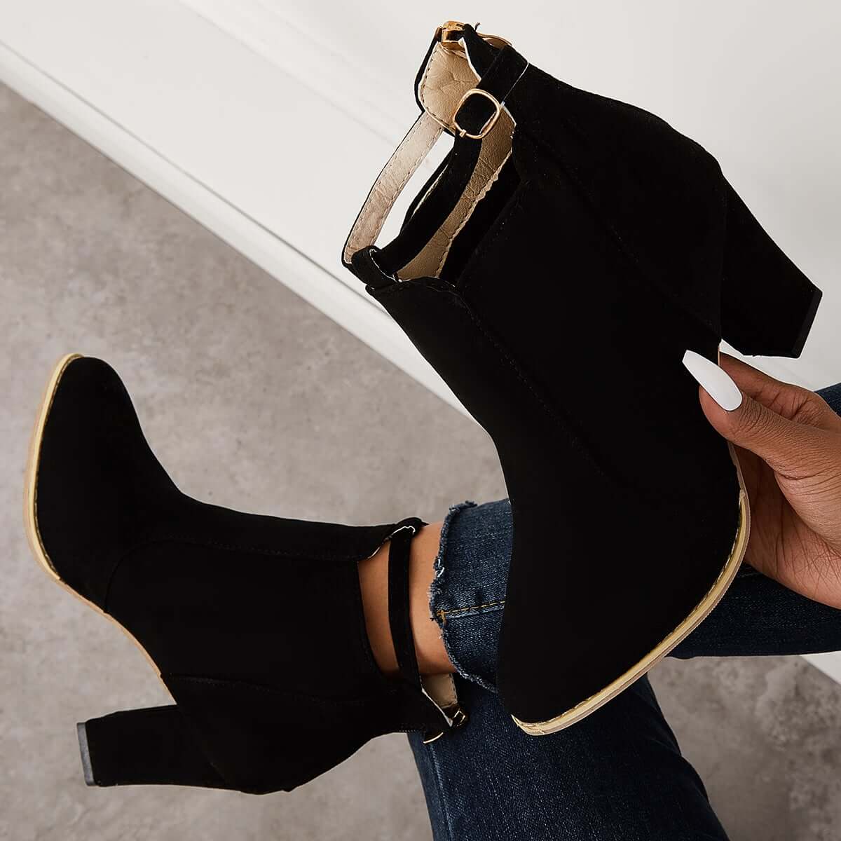 Suede Chunky Heel Ankle Boots Back Zipper Dress Booties Oshnow