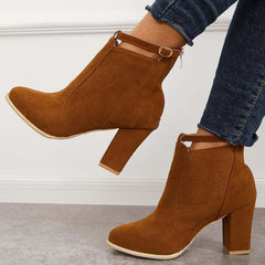 Suede Chunky Heel Ankle Boots Back Zipper Dress Booties Oshnow