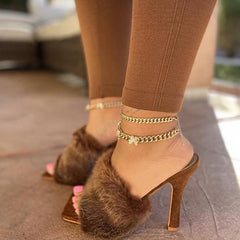 Suede Fur High Heel Sandals Oshnow