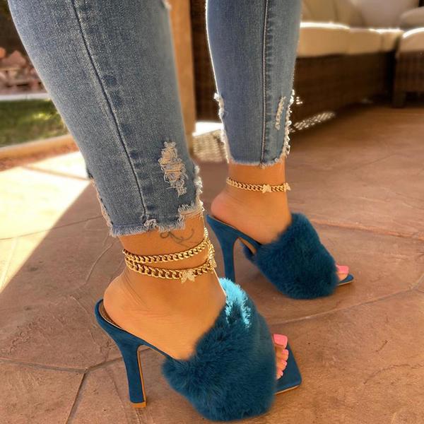 Suede Fur High Heel Sandals Oshnow