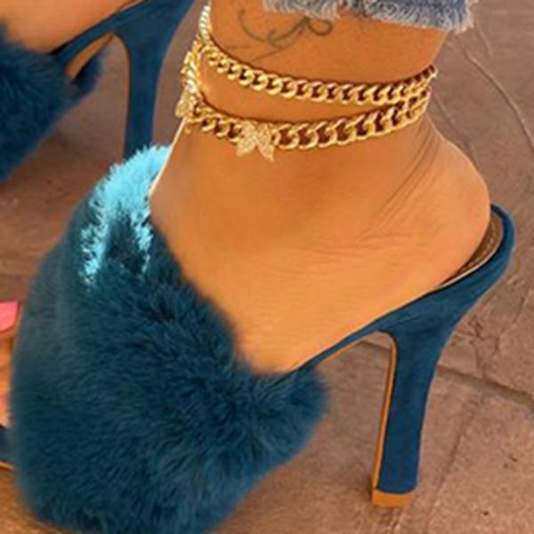 Suede Fur High Heel Sandals Oshnow