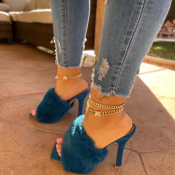 Suede Fur High Heel Sandals Oshnow