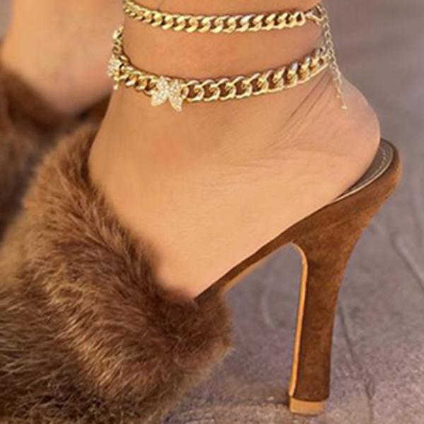 Suede Fur High Heel Sandals Oshnow