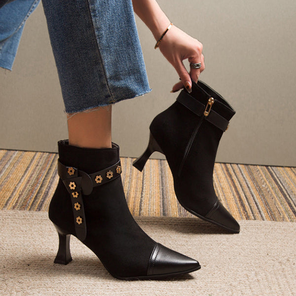 Suede Pointed Toe Kitten Heeled Ankle Boots Oshnow