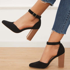 Suisecloths Casual Chunky Block High Heel Pumps Pointed Toe Ankle Strap Heels Oshnow