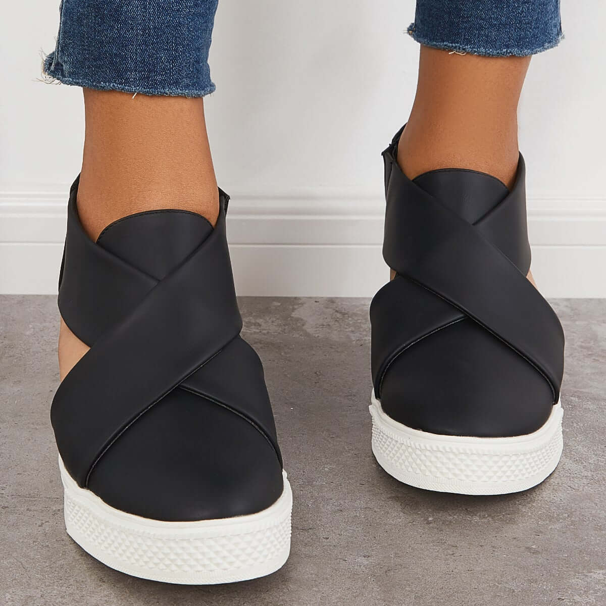 Suisecloths Casual Wedge Sneakers Platform Crisscross Cut Out Shoes Oshnow