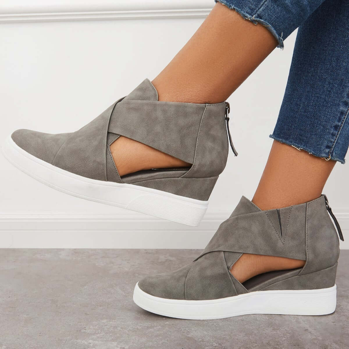 Suisecloths Casual Wedge Sneakers Platform Crisscross Cut Out Shoes Oshnow