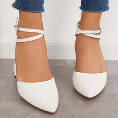 Suisecloths Block Low Heel Pumps Pointed Toe Ankle Buckle Strap Heels