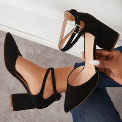 Suisecloths Block Low Heel Pumps Pointed Toe Ankle Buckle Strap Heels main image 0