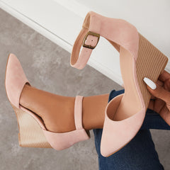 Suisecloths Classic Ankle Strap Wedges Pointed Toe Stacked Heel Dress Pumps main image 1