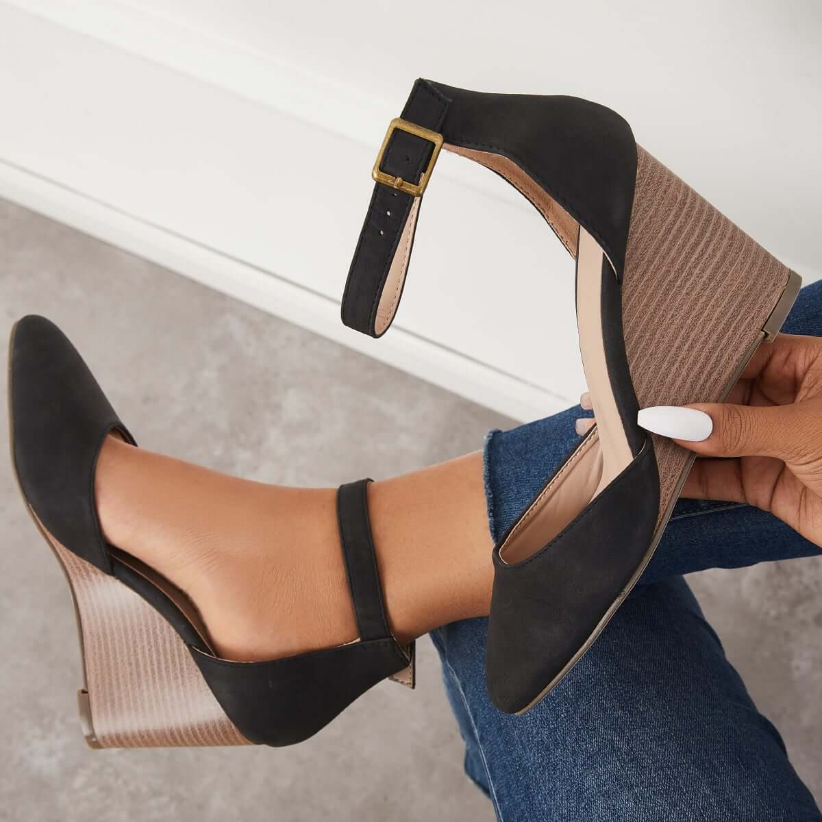 Suisecloths Classic Ankle Strap Wedges Pointed Toe Stacked Heel Dress Oshnow Suisecloths Classic Ankle Strap Wedges Pointed Toe Stacked Heel Dress Oshnow