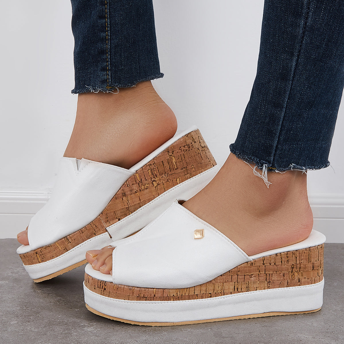 Suisecloths Comfortable Cork Footbed Slip-on Sandals Platform Wedge Slippers Oshnow