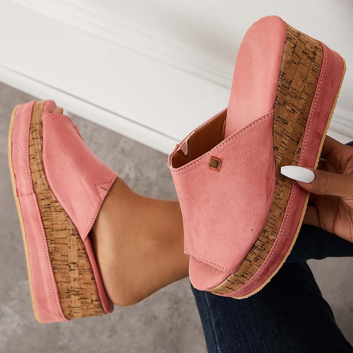 Suisecloths Comfortable Cork Footbed Slip-on Sandals Platform Wedge Slippers Oshnow