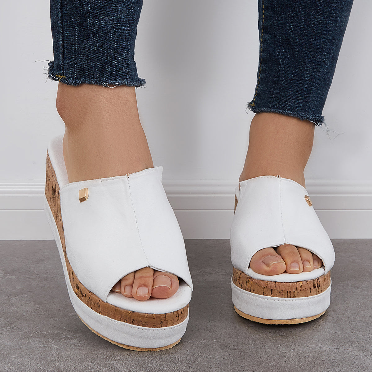Suisecloths Comfortable Cork Footbed Slip-on Sandals Platform Wedge Slippers Oshnow