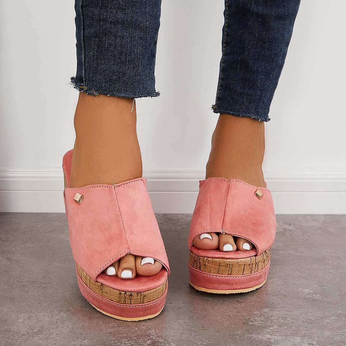 Suisecloths Comfortable Cork Footbed Slip-on Sandals Platform Wedge Slippers Oshnow