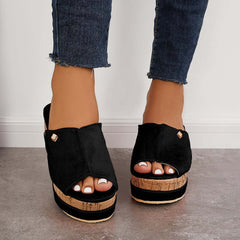 Suisecloths Comfortable Cork Footbed Slip-on Sandals Platform Wedge Slippers Oshnow