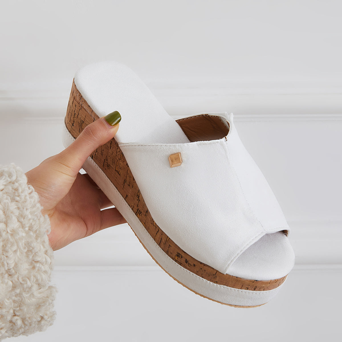 Suisecloths Comfortable Cork Footbed Slip-on Sandals Platform Wedge Slippers Oshnow