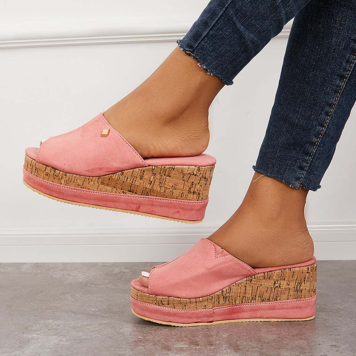 Suisecloths Comfortable Cork Footbed Slip-on Sandals Platform Wedge Slippers Oshnow