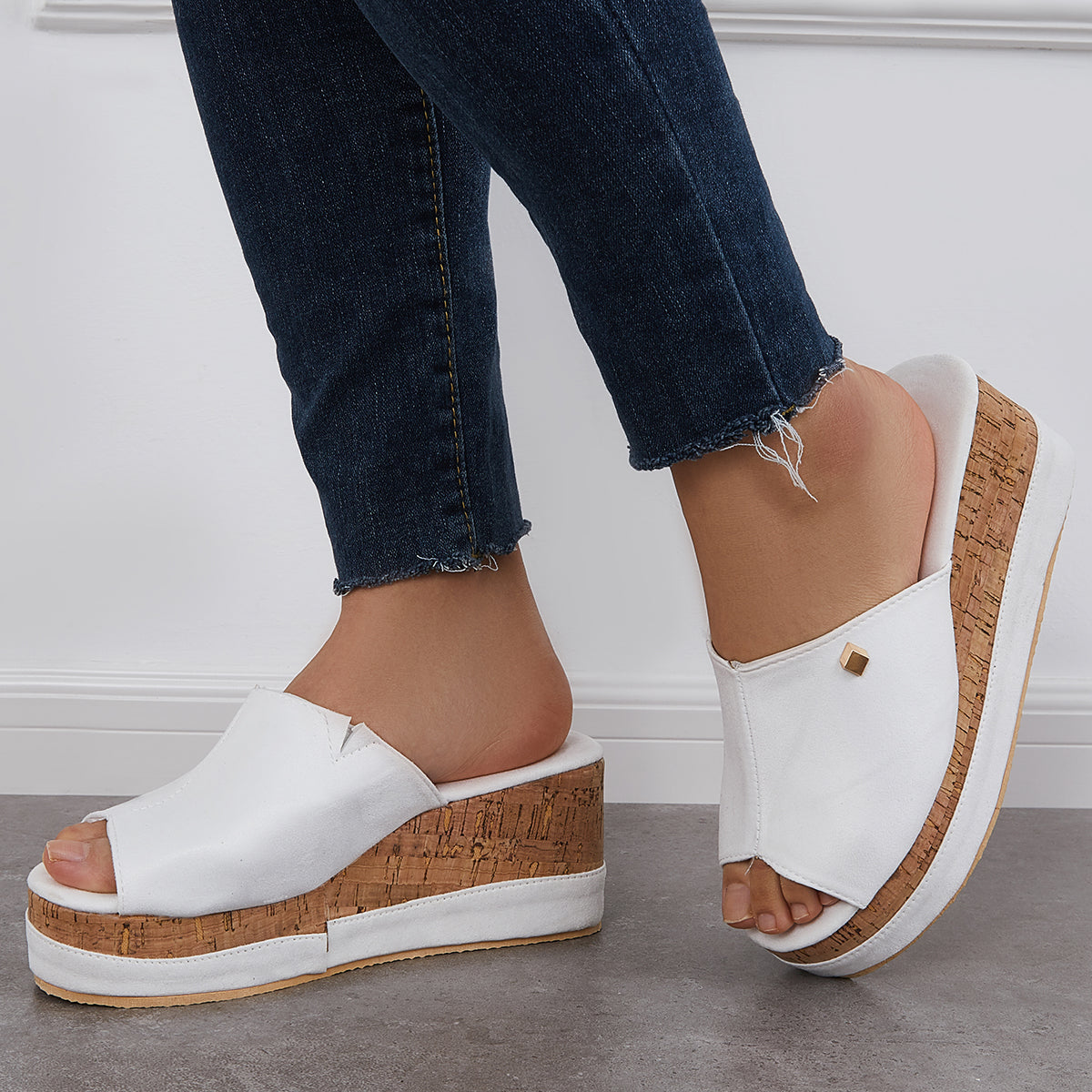Suisecloths Comfortable Cork Footbed Slip-on Sandals Platform Wedge Slippers Oshnow
